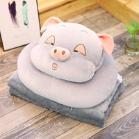 Stuffed Soft Cartoon Pig Pillow with Blanket Lovely Animal Plush Toy
